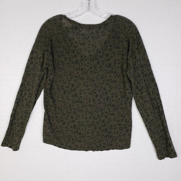 RAILS Sami Long Sleeve Top Linen Blend Cheetah Print Olive Green V-neck size S - Picture 6 of 12